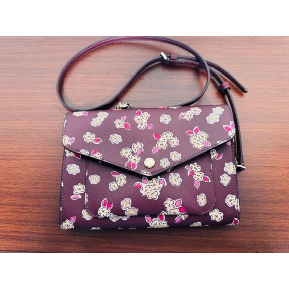 EUC Kate Spade Tinsel Frosted‎ Floral Crossbody Deep Berry K9341